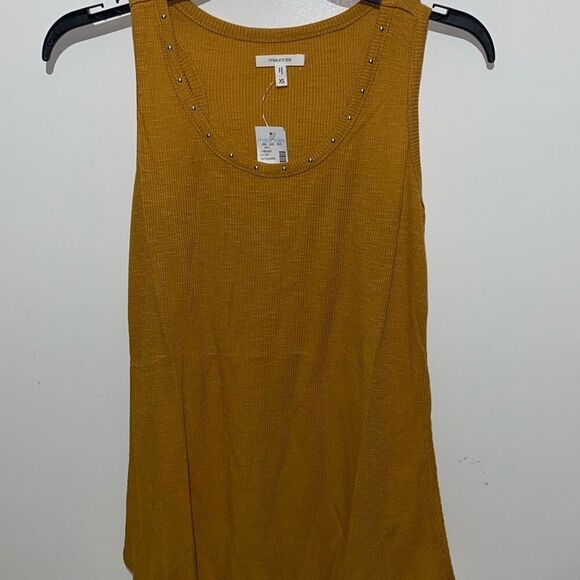 Maurices Tank Top Women's XS Mustard Sleeveless Ribbed Studded Scoop Neck NWT - Picture 1 of 7